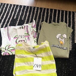 Zara Kids Short Sleeve Tees Bundle - White, Neon Yellow, Olive Green